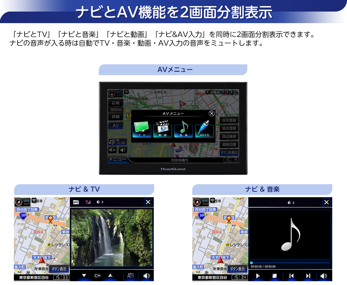 ナビとAV機能を2画面分割表示