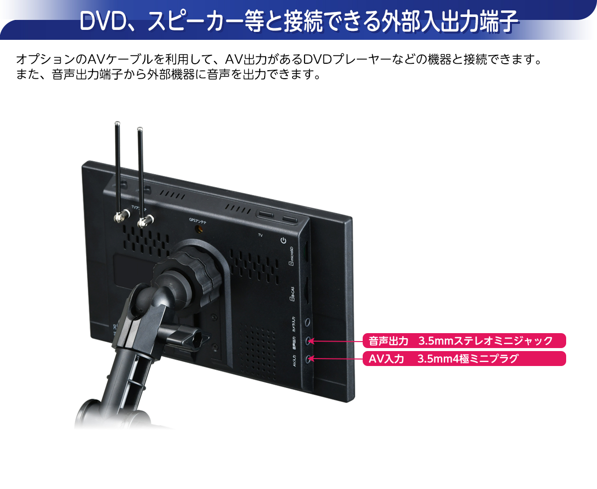 DVD、スピーカー等と接続できる外部入出力端子